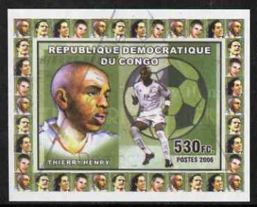 Congo 2006 Footballers #1 Thierry Henry imperf sheetlet cto used, stamps on personalities, stamps on football, stamps on sport