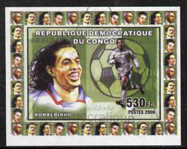 Congo 2006 Footballers #4 Ronaldinho imperf sheetlet cto used, stamps on personalities, stamps on football, stamps on sport