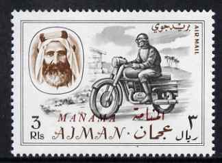 Manama 1967 Motorbike 3R optd on Ajman from Transport set unmounted mint, SG 5-13 (Mi 22-30), stamps on motorbikes