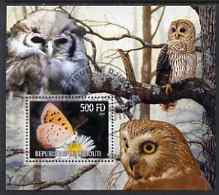 Djibouti 2006 Owl & Butterfly #4 perf m/sheet fine cto used, stamps on butterflies, stamps on birds, stamps on owls, stamps on birds of prey
