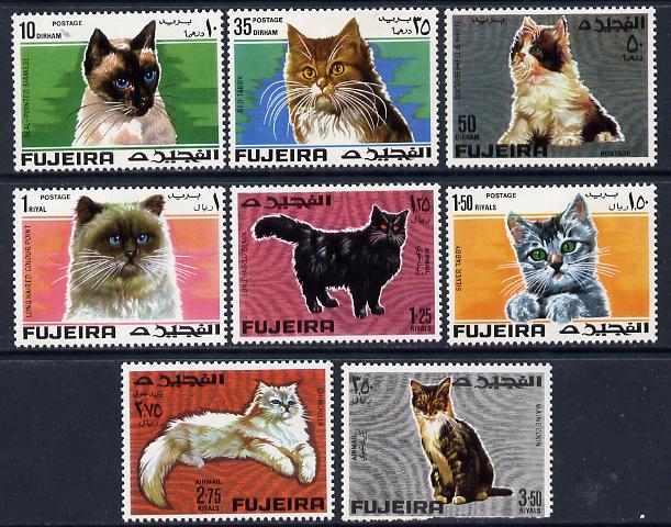 Fujeira 1967 Cats set of 8 unmounted mint (Mi 206-13A) , stamps on animals, stamps on cats