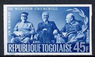 Togo 1965 Churchill Commemoration 45f blue (With Stalin & Roosevelt at Teheran) imperf, unmounted mint as SG 426, stamps on , stamps on  stamps on churchill, stamps on  stamps on personalities, stamps on  stamps on constitutions, stamps on  stamps on  ww2 , stamps on  stamps on   , stamps on  stamps on dictators.