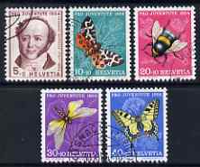 Switzerland 1954 Pro Juventute Insects set of 5 fine cds used SG J152-56, stamps on , stamps on  stamps on insects