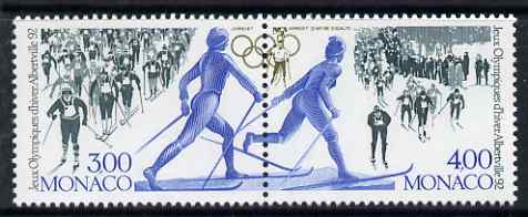 Monaco 1991 Albertville Olympic Games se-tenant perf set of 2 unmounted mint SG 2042-3, stamps on olympics, stamps on skiing
