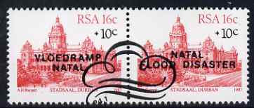 South Africa 1987 Natal Flood Relief Fund #1 (City Hall 16c + 10c) opt se-tenant pair fine used, SG 624a, stamps on disasters, stamps on flood, stamps on weather