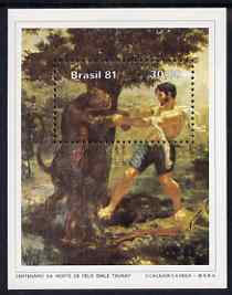 Brazil 1981 Death Centenary of Felix Emile (artist) perf m/sheet unmounted mint, SG MS1890, stamps on arts, stamps on cats, stamps on jaguar, stamps on hunting