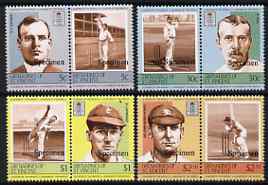 St Vincent - Grenadines 1984 Cricketers #2 (Leaders of the World) set of 8 overprinted Specimen, unmounted mint as SG 331-38, stamps on cricket, stamps on sport