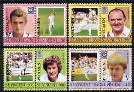 St Vincent 1985 Cricketers (Leaders of the World) set of 8 overprinted Specimen, unmounted mint as SG 842-49, stamps on cricket, stamps on sport