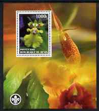 Benin 2007 Orchids perf m/sheet with Scout Logo, unmounted mint, stamps on scouts, stamps on orchids, stamps on flowers
