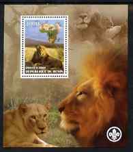 Benin 2007 Lions perf m/sheet with Scout Logo, unmounted mint, stamps on scouts, stamps on cats, stamps on lions, stamps on animals