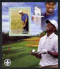 Palestine (PNA) 2007 Tiger Woods perf m/sheet with Scout Logo, unmounted mint. Note this item is privately produced and is offered purely on its thematic appeal, stamps on scouts, stamps on sport, stamps on golf, stamps on personalities