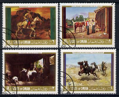 Oman 1968 Paintings of Horses set of 4 cto used, stamps on arts, stamps on animals, stamps on horses