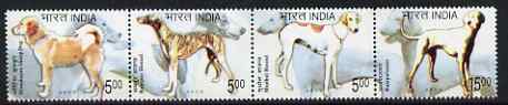 India 2005 Dogs perf se-tenant strip of 4 unmounted mint, SG 2252-55, stamps on dogs, stamps on 