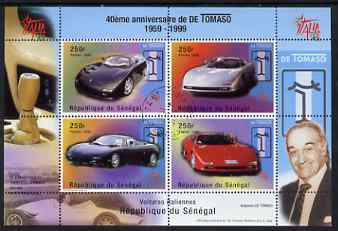 Senegal 1998 40th Anniversary of Tomaso Cars perf m/sheet containing 4 values  fine cto used, SG MS1560, stamps on cars, stamps on personalities, stamps on tomaso