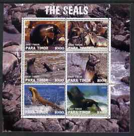 Timor (East) 2000 The Seals #2 perf sheetlet containing 6 values fine cto used, stamps on animals, stamps on seals, stamps on marine life