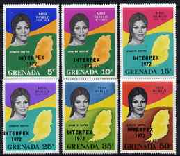 Grenada 1972 Interpex opt on Miss World set of 6 unmounted mint, SG 490-95, stamps on postal, stamps on stamp exhibitions, stamps on women