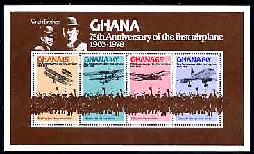 Ghana 1978 75th Anniversary of Powered Flight perf m/sheet unmounted mint, SG MS844, stamps on aviation, stamps on wright, stamps on comet, stamps on de havillandh, stamps on concorde, stamps on handley page