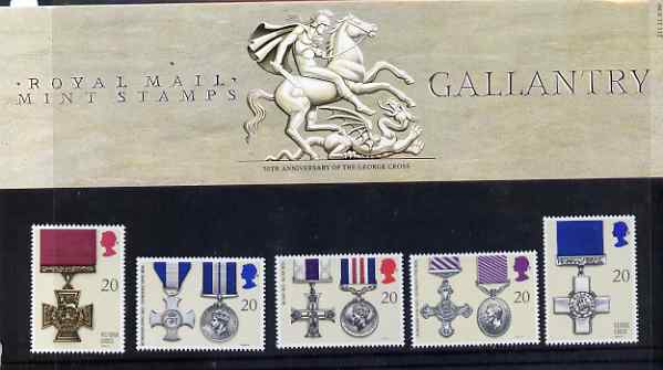 Great Britain 1990 Gallantry Awards set of 5 in official presentation pack, SG 1517-21, stamps on militaria, stamps on victoria cross, stamps on medals