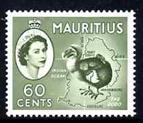 Mauritius 1963-65 Dodo & Map 60c Block CA wmk unmounted mint SG 315, stamps on nirds, stamps on dodo, stamps on maps