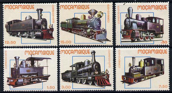 Mozambique 1979 Early Locomotives set of 6 unmounted mint SG 779-84, stamps on railways