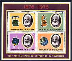 Guinea - Conakry 1976 Telephone Centenary perf sheetlet containing set of 4 values, unmounted mint, SG MS911, stamps on communications, stamps on science, stamps on space, stamps on telephones, stamps on scots, stamps on scotland