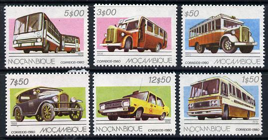 Mozambique 1980 Road Transport set of 6 unmounted mint SG 803-08*, stamps on transport, stamps on buses, stamps on trucks, stamps on ford, stamps on fiat, stamps on scania, stamps on 