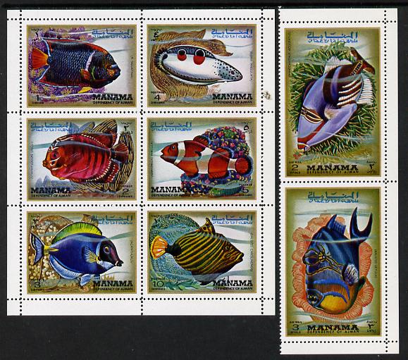 Manama 1972 Tropical Fish perf set of 8 unmounted mint (Mi 777-84A), stamps on fish     marine-life