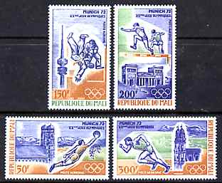 Mali 1972 Munich Olympic Games perf set of 4 unmounted mint SG 317-20, stamps on olympics, stamps on sport, stamps on football, stamps on judo, stamps on martial arts, stamps on hurdling, stamps on hurdles, stamps on running