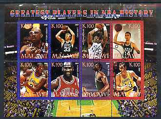 Malawi 2007 Basketball Greatest Players in NBA History perf sheetlet containing 8 values fine cto used, stamps on sport, stamps on basketball
