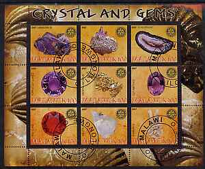 Malawi 2007 Crystal & Gems perf sheetlet containing 9 values fine cto used, stamps on minerals