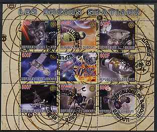 Djibouti 2007 50th Anniversary of Space Travel - Capsules perf sheetlet containing 8 values plus label fine cto used, stamps on astronomy, stamps on space