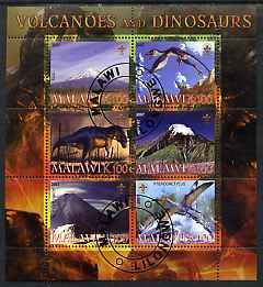 Malawi 2007 Volcanoes & Dinosaurs #3 perf sheetlet containing 6 values each with Scout Logo fine cto used, stamps on volcanoes, stamps on dinosaurs, stamps on scouts