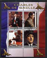 Djibouti 2007 Charles de Gaulle perf sheetlet containing 4 values fine cto used (Concorde in margins), stamps on personalities, stamps on constitutions, stamps on concorde, stamps on aviation, stamps on personalities, stamps on de gaulle, stamps on  ww1 , stamps on  ww2 , stamps on militaria