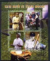 Djibouti 2007 Babe Ruth & Tiger Woods perf sheetlet containing 4 values fine cto used , stamps on personalities, stamps on sport, stamps on golf, stamps on baseball