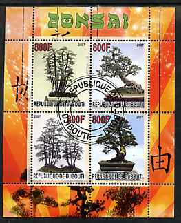 Djibouti 2007 Bonsai perf sheetlet containing 4 values fine cto used , stamps on flowers, stamps on plants, stamps on trees, stamps on bonsai