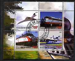 Djibouti 2007 Railways & Concorde #3 perf sheetlet containing 4 values fine cto used, stamps on railways, stamps on concorde, stamps on aviation