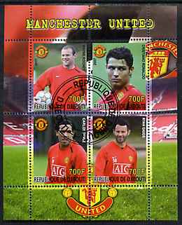Djibouti 2007 Manchester United perf sheetlet containing 4 values fine cto used, stamps on sport, stamps on footbal