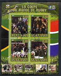 Malawi 2007 World Cup Rugby perf sheetlet containing 4 values fine cto used, stamps on sport, stamps on rugby