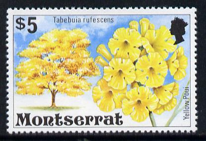 Montserrat 1976 Yellow Poui Tree $5 def with wmk sideways inverted (SG 384Ei)*, stamps on trees