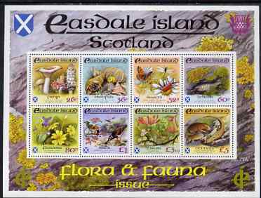 Easdale 1988 Flora & Fauna definitive perf sheetlet containing complete set of 8 values (26p to \A35) superb unmounted mint, stamps on animals, stamps on birds, stamps on butterflies, stamps on flowers, stamps on fungi, stamps on marine-life, stamps on shells, stamps on goldfinch, stamps on tern, stamps on turnstone, stamps on violas, stamps on 