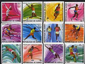 Guinea - Conakry 1976 Montreal Olympic Games imperf set of 12 from a limited printing unmounted mint as SG 894-905, stamps on sport, stamps on olympics, stamps on gymnastics, stamps on hammer, stamps on long jump, stamps on discus, stamps on hurdles, stamps on javelin, stamps on athletics, stamps on running, stamps on bicycles, stamps on  high jump, stamps on shot, stamps on pole vault, stamps on football