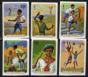 Guinea - Conakry 1974 National Pioneers (Scouting) imperf set of 6 from a limited printing unmounted mint as SG 863-68, stamps on , stamps on  stamps on scouts, stamps on  stamps on basketball, stamps on  stamps on telephones, stamps on  stamps on bridges