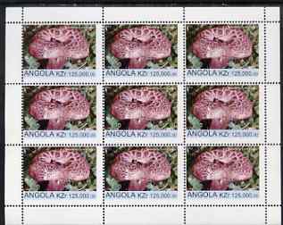 Angola 1999 Fungi 125,000k from Flora & Fauna def set complete perf sheet of 9 unmounted mint, stamps on fungi