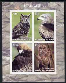 Benin 2005 Birds of Prey imperf sheetlet containing 4 values unmounted mint, stamps on birds, stamps on birds of prey, stamps on owls