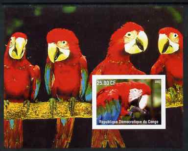 Congo 2002 Parrots #2 imperf m/sheet unmounted mint, stamps on birds, stamps on parrots