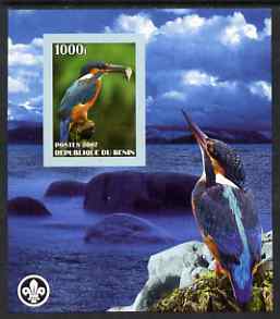 Benin 2007 Kingfishers imperf m/sheet with Scout Logo, unmounted mint, stamps on scouts, stamps on kingfishers, stamps on birds, stamps on 