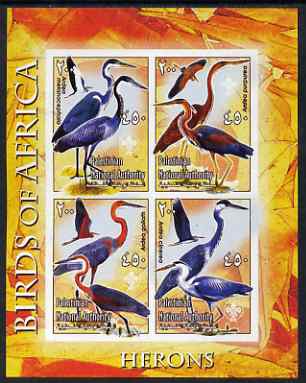 Palestine (PNA) 2005 Birds of Africa - Herons imperf sheetlet containing 4 values each with Scout Logo unmounted mint. Note this item is privately produced and is offered purely on its thematic appeal, stamps on , stamps on  stamps on birds, stamps on  stamps on herons, stamps on  stamps on scouts