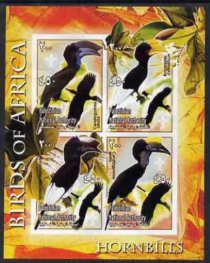 Palestine (PNA) 2005 Birds of Africa - Hornbills imperf sheetlet containing 4 values each with Scout Logo unmounted mint. Note this item is privately produced and is offe..., stamps on birds, stamps on scouts