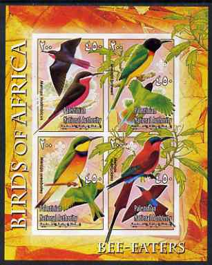 Palestine (PNA) 2005 Birds of Africa - Bee Eaters imperf sheetlet containing 4 values each with Scout Logo unmounted mint. Note this item is privately produced and is offered purely on its thematic appeal, stamps on birds, stamps on scouts