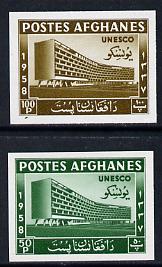 Afghanistan 1958 UNESCO imperf set of 2 unmounted mint as SG 441-2*, stamps on buildings  unesco  united-nations